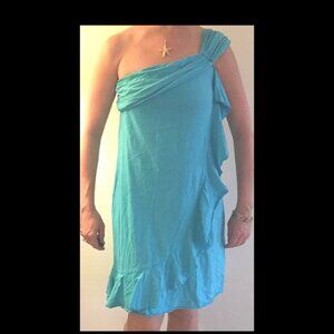 Juicy Couture One-Shoulder Teal Blue Ruffle Cotton Dress with $198 tag